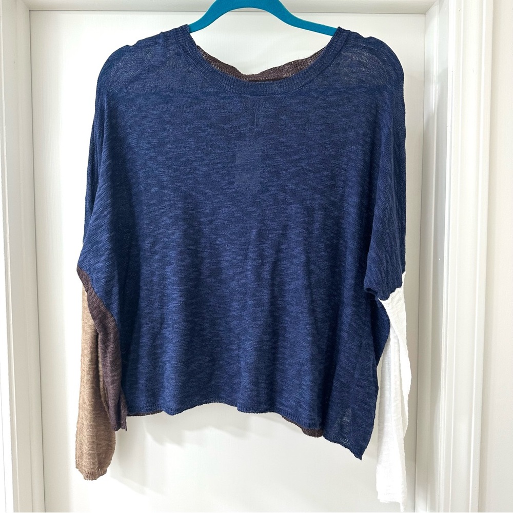 StitchDrop Blue Colorblock Crew Neck Lightweight Sweater, Size Large